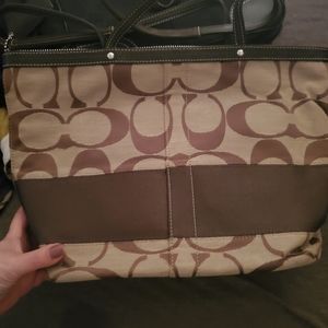 Brown Signature Print Coach Purse